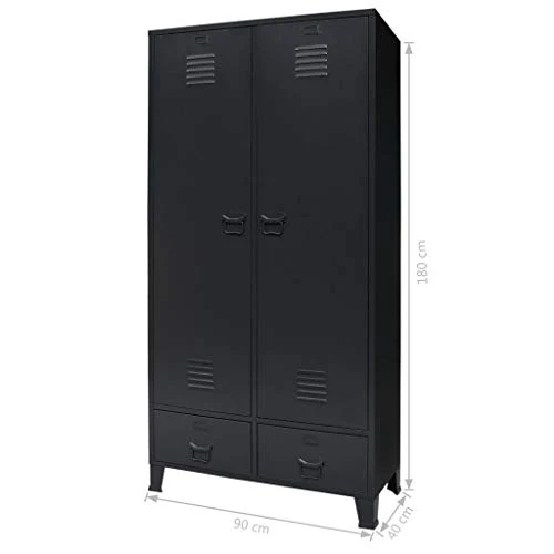 Tidyard Garde-Robe Métal | Armoire Metallique Industriel 2 Portes et 2 Tiroirs 90 x 40 x 180 cm Noir