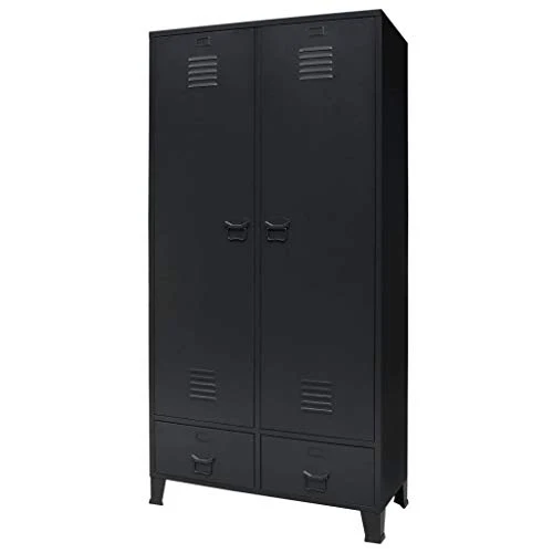 Tidyard Garde-Robe Métal | Armoire Metallique Industriel 2 Portes et 2 Tiroirs 90 x 40 x 180 cm Noir