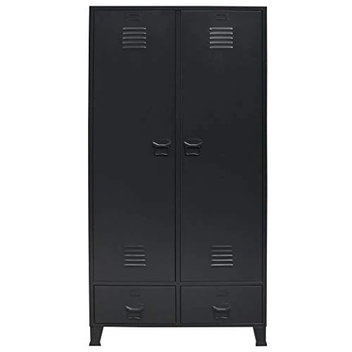 Tidyard Garde-Robe Métal | Armoire Metallique Industriel 2 Portes et 2 Tiroirs 90 x 40 x 180 cm Noir