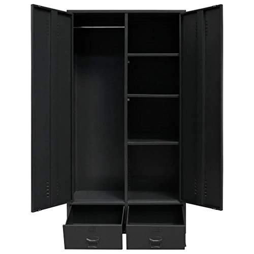Tidyard Garde-Robe Métal | Armoire Metallique Industriel 2 Portes et 2 Tiroirs 90 x 40 x 180 cm Noir