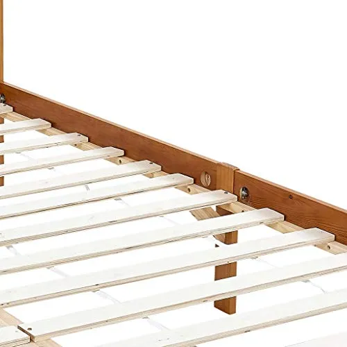 vidaXL Pin Massif Cadre de Lit à Baldaquin Lit Double Lit Adulte Lit Coffre Sommier à Lattes Chambre à Coucher Maison Intérieur Marron Miel 160x200 cm