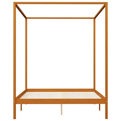 vidaXL Pin Massif Cadre de Lit à Baldaquin Lit Double Lit Adulte Lit Coffre Sommier à Lattes Chambre à Coucher Maison Intérieur Marron Miel 160x200 cm