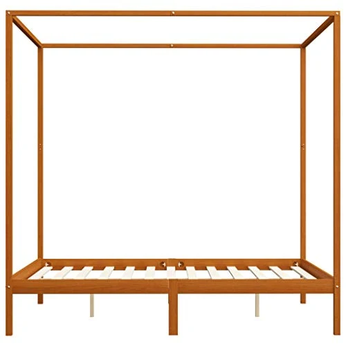 vidaXL Pin Massif Cadre de Lit à Baldaquin Lit Double Lit Adulte Lit Coffre Sommier à Lattes Chambre à Coucher Maison Intérieur Marron Miel 160x200 cm