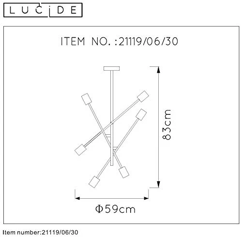 Lucide 21119/06/30 Plafonnier, Métal, E27, 160 W, Noir, Nickelé