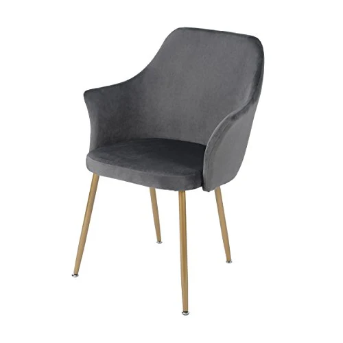 DORAFAIR Fauteuil en Tissu Velours Rétro, Fauteuil rembourré pour Salle à Manger Salon Mobilier Moderne de Bureau,Velours avec Pattes en Métal en Finition Spray Gold,Gris