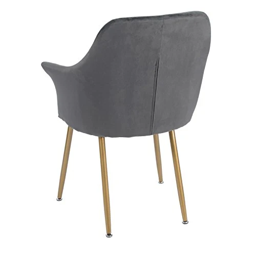 DORAFAIR Fauteuil en Tissu Velours Rétro, Fauteuil rembourré pour Salle à Manger Salon Mobilier Moderne de Bureau,Velours avec Pattes en Métal en Finition Spray Gold,Gris