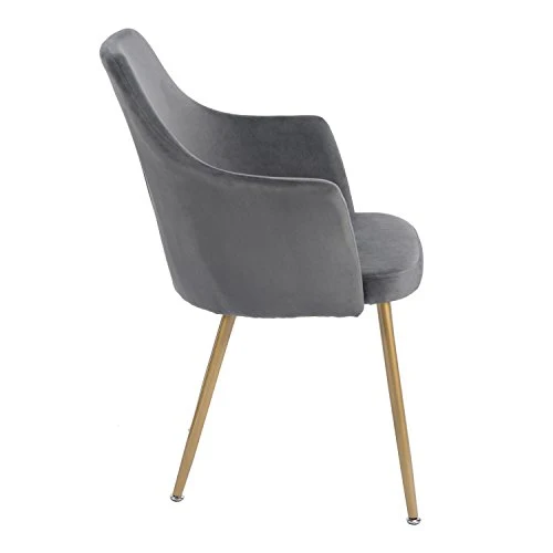 DORAFAIR Fauteuil en Tissu Velours Rétro, Fauteuil rembourré pour Salle à Manger Salon Mobilier Moderne de Bureau,Velours avec Pattes en Métal en Finition Spray Gold,Gris
