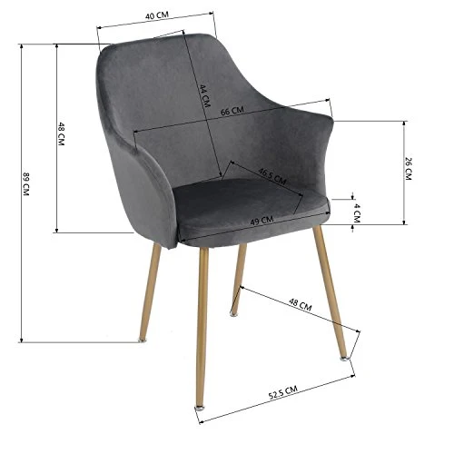 DORAFAIR Fauteuil en Tissu Velours Rétro, Fauteuil rembourré pour Salle à Manger Salon Mobilier Moderne de Bureau,Velours avec Pattes en Métal en Finition Spray Gold,Gris