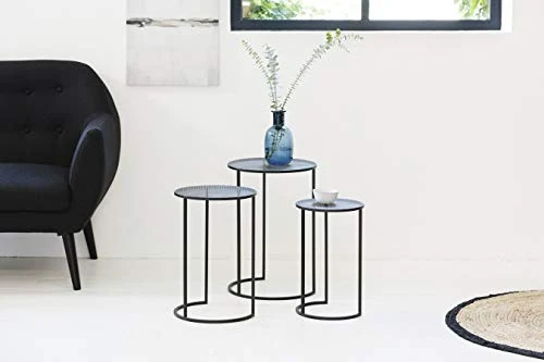 LIFA LIVING Lot de 3 Table Basse gigogne, Table Basse de Salon, Petite Table Scandinave en métal Noir, pour la Cuisine, Le Salon et la Chambre