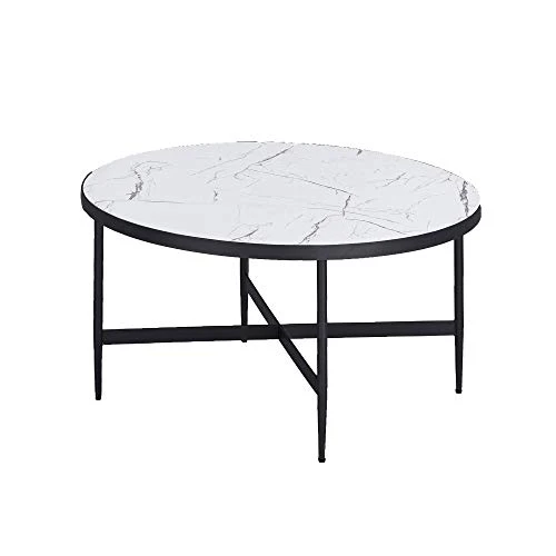 MOBILIER DECO Table Basse en Verre Ronde Imitation Marbre Et Méta lSALOME