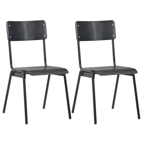 vidaXL 2X Chaises à Dîner Chaises de Salle à Manger Meuble de Cuisine Mobilier de Salon Intérieur Noir Contreplaqué Solide et Acier