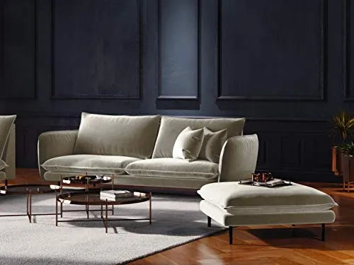 Cosmopolitan Design Canapé Velours, Vienna, 2 Places, Beige, 160x92x95