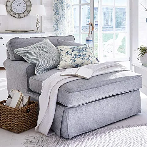 Loberon Chaise Longue Compton - H/L/P env. 89/105 / 157 cm - Bleu Clair - pin, Bouleau, Viscose, Lin, Mousse