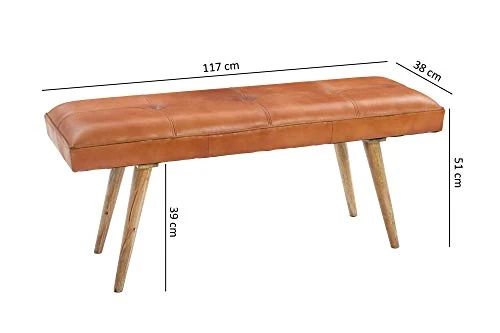 Kadima Design SALI Banc de Jardin en Cuir de chèvre Massif 117 x 51 x 38 cm Style rétro 2 Banc rembourré, Couloir, Banc rembourré en Cuir Marron
