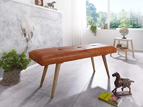 Kadima Design SALI Banc de Jardin en Cuir de chèvre Massif 117 x 51 x 38 cm Style rétro 2 Banc rembourré, Couloir, Banc rembourré en Cuir Marron