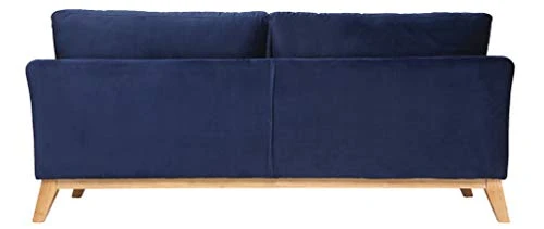 Canapé scandinave 3 Places Velours Bleu Nuit Pieds Bois Oslo