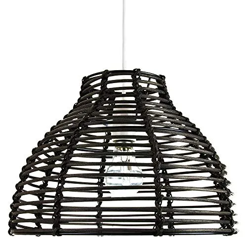Abat-jour suspension Vintage noir en rotin, osier de style panier traditionnel par Happy Homewares