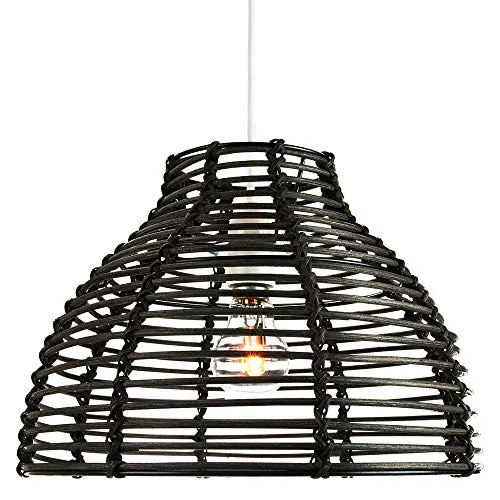 Abat-jour suspension Vintage noir en rotin, osier de style panier traditionnel par Happy Homewares