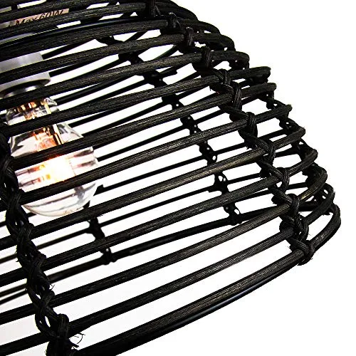 Abat-jour suspension Vintage noir en rotin, osier de style panier traditionnel par Happy Homewares