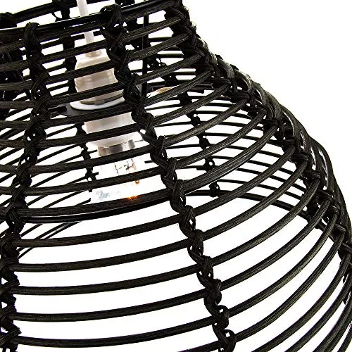 Abat-jour suspension Vintage noir en rotin, osier de style panier traditionnel par Happy Homewares