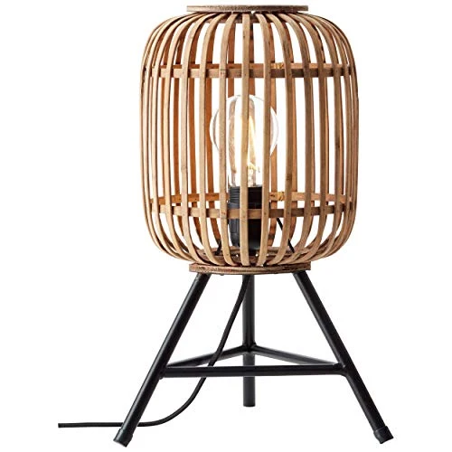 Lampe de table, 1 x E27 max. 40 W - Métal/rotin - Marron clair