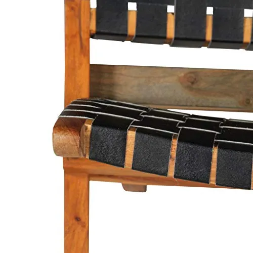 Festnight Chaises de Jardin en Bois Pliantes Chaise de Relaxation Pliable d'Extérieur en Cuir 59x72x79 cm Bandes Noir