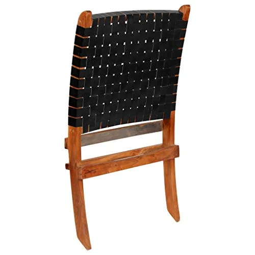 Festnight Chaises de Jardin en Bois Pliantes Chaise de Relaxation Pliable d'Extérieur en Cuir 59x72x79 cm Bandes Noir