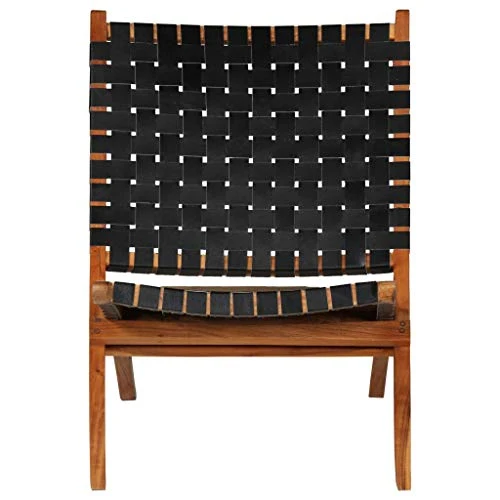 Festnight Chaises de Jardin en Bois Pliantes Chaise de Relaxation Pliable d'Extérieur en Cuir 59x72x79 cm Bandes Noir