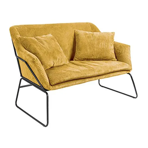 Leitmotiv Canapé Vintage en Velours côtelé Glam - 2 Places - Jaune