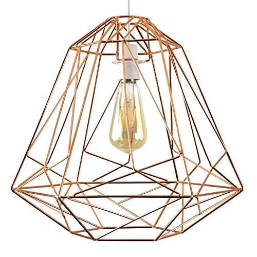 MiniSun Abat Jour pour Suspension. 'OKKO' Aspect Rétro Cage Géométrique/Panier en Fil Effet Cuivre Nu