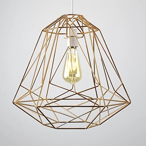 MiniSun Abat Jour pour Suspension. 'OKKO' Aspect Rétro Cage Géométrique/Panier en Fil Effet Cuivre Nu