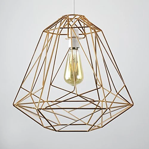 MiniSun Abat Jour pour Suspension. 'OKKO' Aspect Rétro Cage Géométrique/Panier en Fil Effet Cuivre Nu