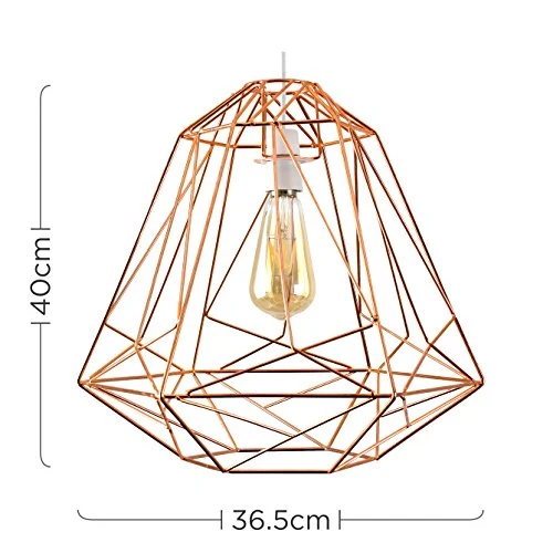 MiniSun Abat Jour pour Suspension. 'OKKO' Aspect Rétro Cage Géométrique/Panier en Fil Effet Cuivre Nu