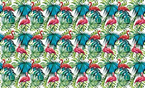 Fototapete Consalnet ForWall AMF11083_VE Papier Peint Mural en Non-tissé Motif Flamant Rose sur Les Feuilles, Non-tissé, Vert, Rose, Turquoise, VEXXL (312cm. x 219cm.)
