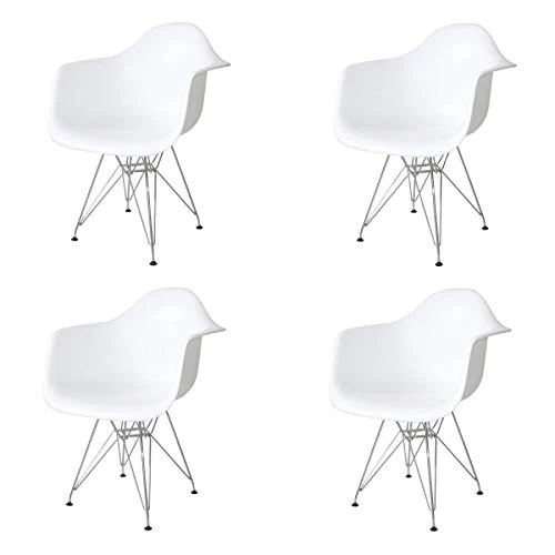 Ventemeublesonline Pack 4 FAUTEUILS Tower Chrome Blancs