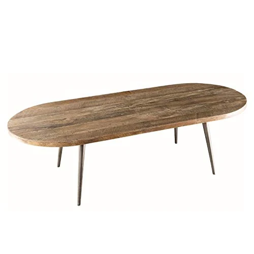 MACABANE Table Basse Ovale Teck recyclé et métal, 123 x 53 x 12