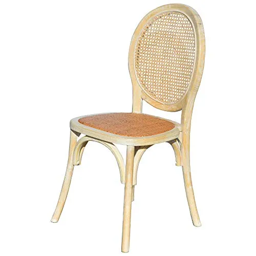 EME Chaise médaillon en Bois décapé d'orme avec Assise en rotin Naturel et Dossier en Grille. Contenu : 1 pièce. Chaise empilable avec Finition Rustique.