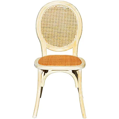 EME Chaise médaillon en Bois décapé d'orme avec Assise en rotin Naturel et Dossier en Grille. Contenu : 1 pièce. Chaise empilable avec Finition Rustique.