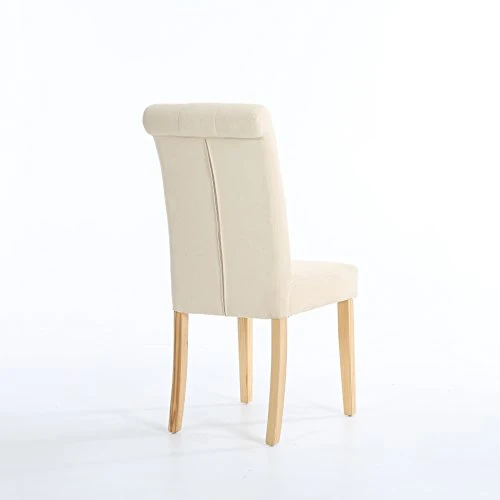 The Home Garden Store Lot de 6 Premium Tissu Lin Chaises de Salle à Manger défilement Haut Dossier Crème