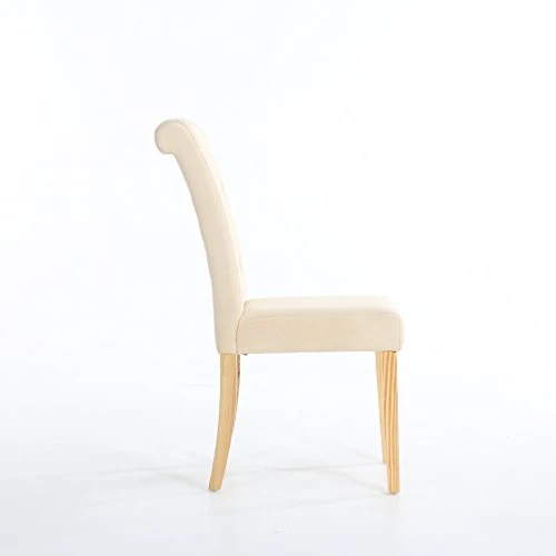 The Home Garden Store Lot de 6 Premium Tissu Lin Chaises de Salle à Manger défilement Haut Dossier Crème