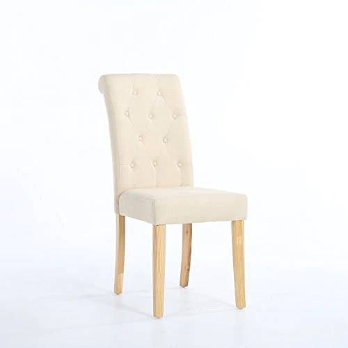 The Home Garden Store Lot de 6 Premium Tissu Lin Chaises de Salle à Manger défilement Haut Dossier Crème