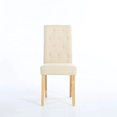 The Home Garden Store Lot de 6 Premium Tissu Lin Chaises de Salle à Manger défilement Haut Dossier Crème