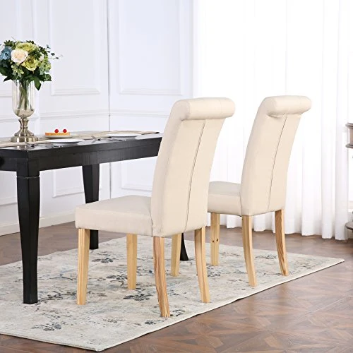 The Home Garden Store Lot de 6 Premium Tissu Lin Chaises de Salle à Manger défilement Haut Dossier Crème