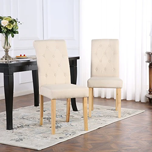 The Home Garden Store Lot de 6 Premium Tissu Lin Chaises de Salle à Manger défilement Haut Dossier Crème