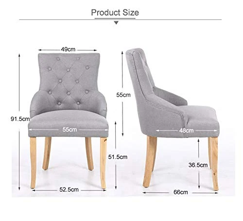 Neo® Lot de 4 chaises de salle à manger en tissu de lin avec dossier incliné et pieds en bois de chêne 44cm x 56cm x 93.5cm ecru