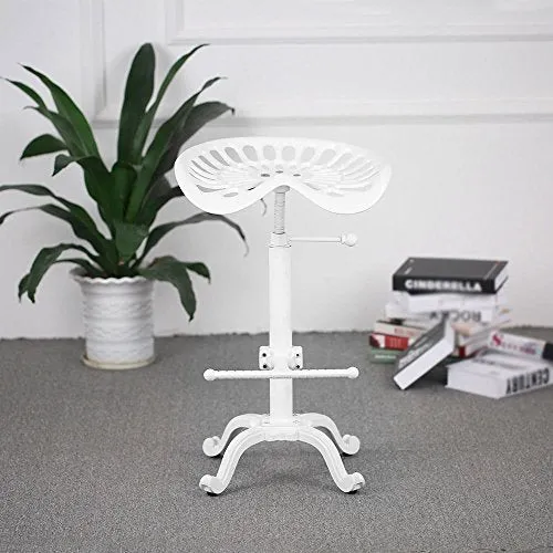 interougehome Tabouret Style siège de Tracteur réglable en Hauteur, Tabouret de Bar - Blanc