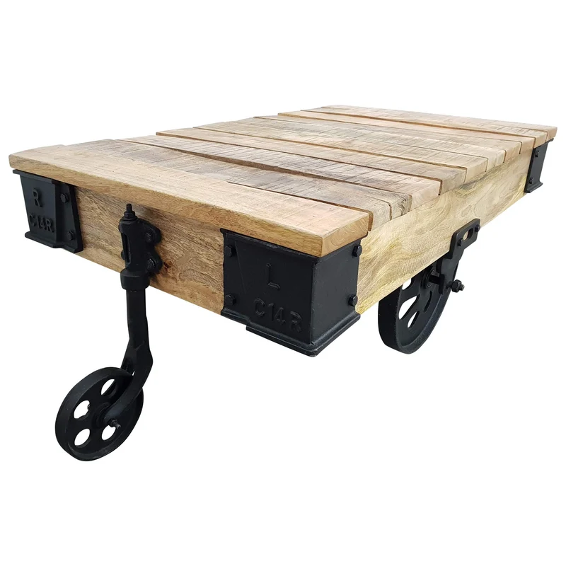 Indoortrend.com Table Basse en Bois de manguier Massif - Design Industriel Vintage