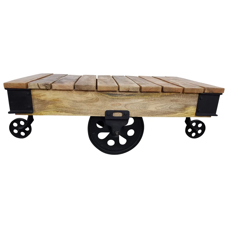 Indoortrend.com Table Basse en Bois de manguier Massif - Design Industriel Vintage