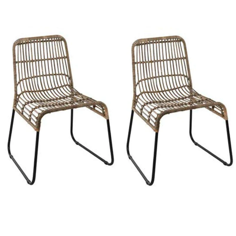 INSIDE Lot de 2 chaises scandinave Balla en rotin piétement Noir