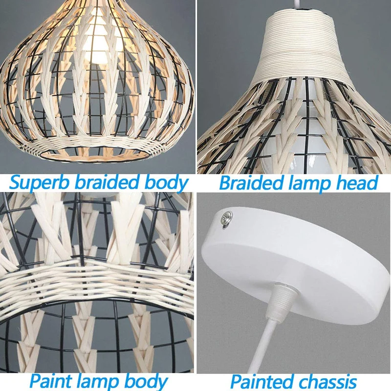 Rotin Lampe Suspendue Suspension Rétro Creative Handwoven Suspensions Réglables Lustre Décoratif Hauteur E27 Restaurant Chambre Salon Café Bar Lampes Suspendues Couloir Magasin,Beige